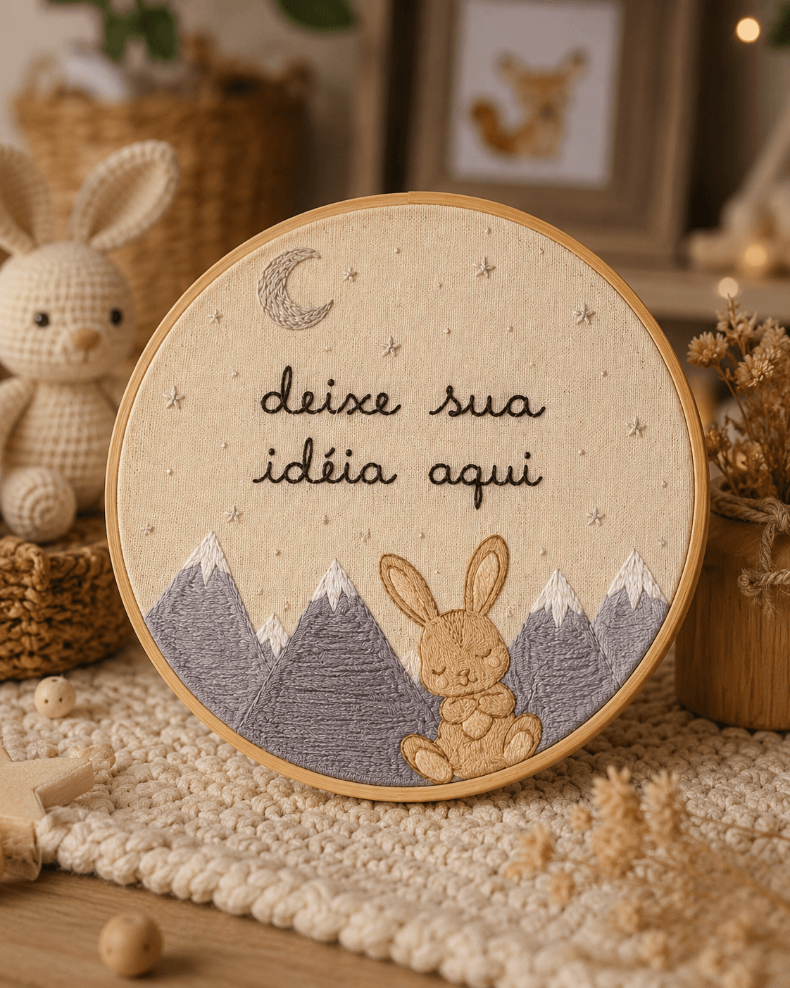 Bordado em tons terrosos com composição delicada